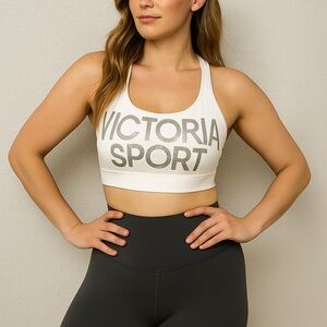 Victoria’s Secret Classic White Unlined Wirefree Sports Bra Shimmer Print Size L